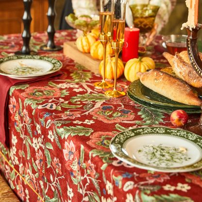 Terracotta Red Plant Embroidery Tablecloth - Image 4