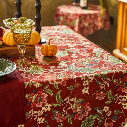 Terracotta Red Plant Embroidery Tablecloth - Image 3
