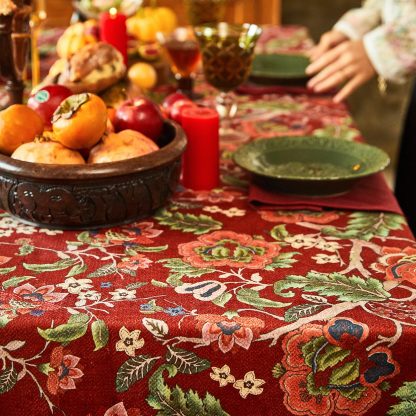 Terracotta Red Plant Embroidery Tablecloth - Image 2