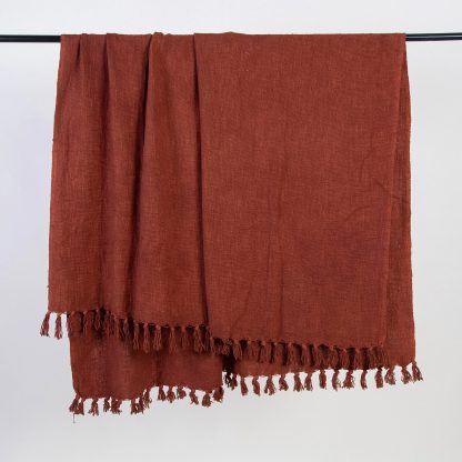 Terracotta Tassel Woven Throw Blanket - Image 7