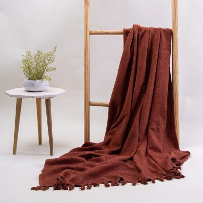 Terracotta Tassel Woven Throw Blanket - Image 6