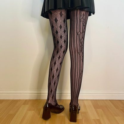 Dark asymmetrical pattern tights - Image 7