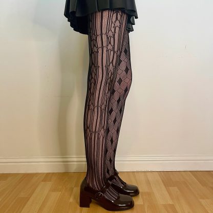 Dark asymmetrical pattern tights - Image 5