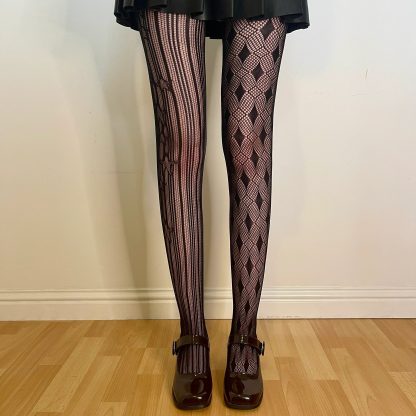 Dark asymmetrical pattern tights - Image 2