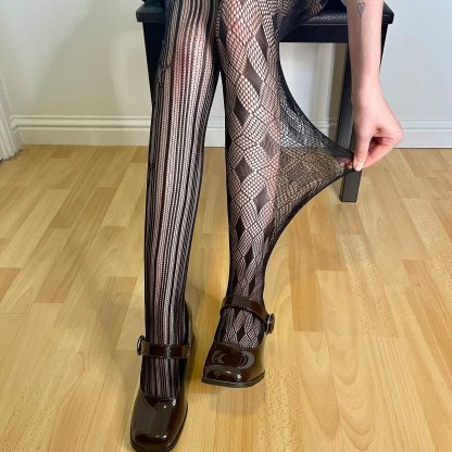 Dark asymmetrical pattern tights - Image 9