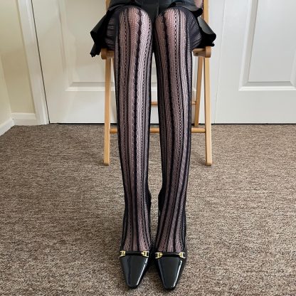Black striped lace pantyhose