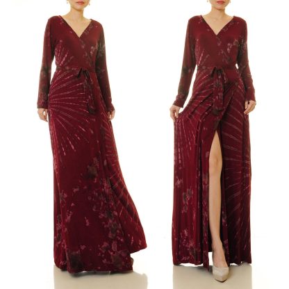 Velvet pomegranate red wrap-around maxi skirt - Image 6