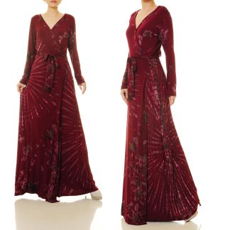 Velvet pomegranate red wrap-around maxi skirt