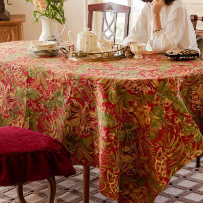 Vermillion tropical floral tablecloth - Image 7