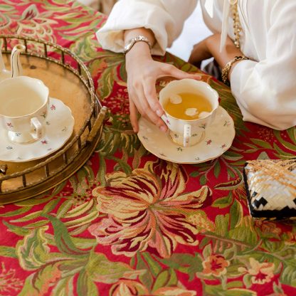 Vermillion tropical floral tablecloth - Image 4