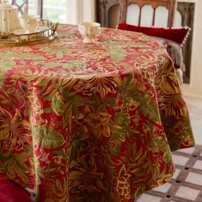 Vermillion tropical floral tablecloth - Image 2