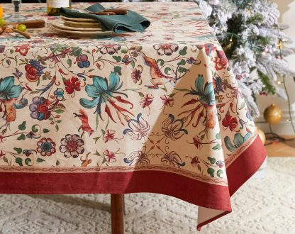 Vintage painted flower and bird tablecloth - Image 7