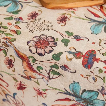 Vintage painted flower and bird tablecloth - Image 6