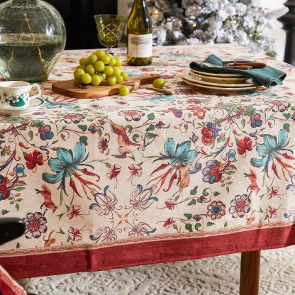 Vintage painted flower and bird tablecloth - Image 5