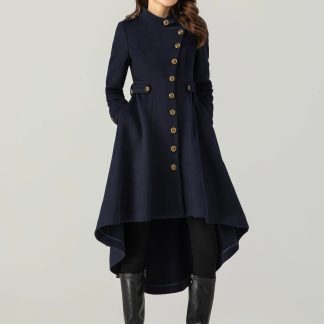 Navy High-Low Hem Military Coat