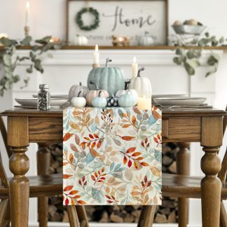 Watercolor leaf table runner