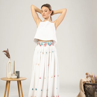 White embroidered long skirt