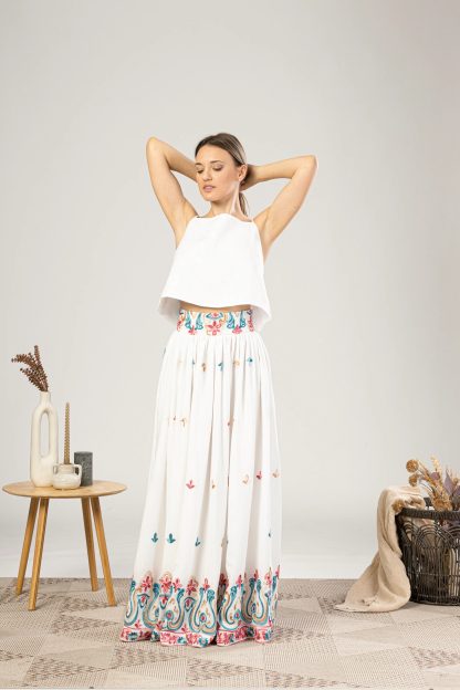 White embroidered long skirt