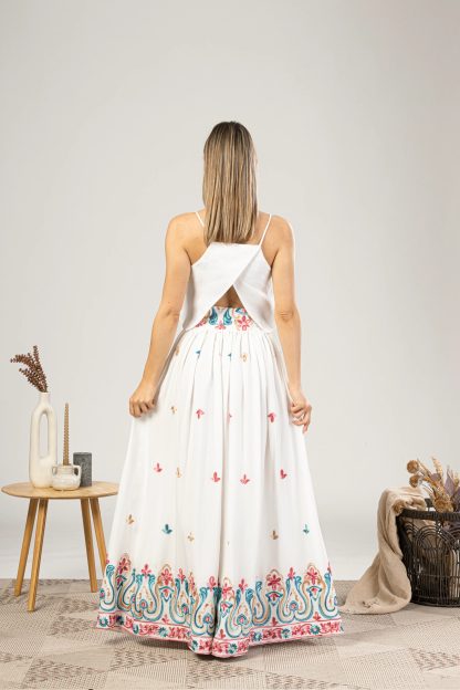White embroidered long skirt - Image 7