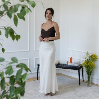 White satin maxi skirt