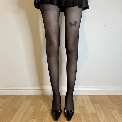 Dark Butterfly Print Tights - Image 6