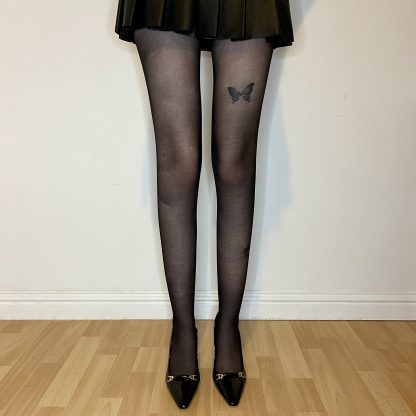 Dark Butterfly Print Tights - Image 3