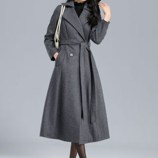 Charcoal Grey Wide Lapel Belted Wrap Coat