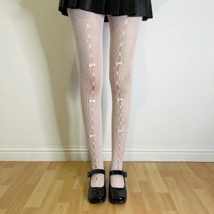 Creamy White Hollow Bowknot Tights - Image 4