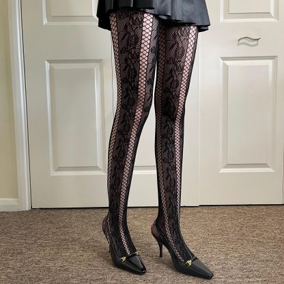 Dark lace vertical striped tights - Image 9
