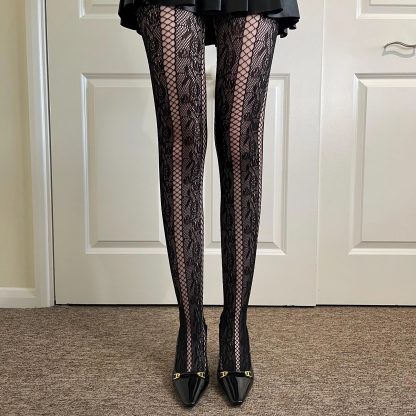 Dark lace vertical striped tights - Image 8
