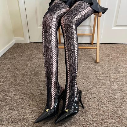 Dark lace vertical striped tights - Image 7