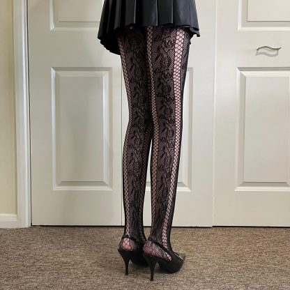 Dark lace vertical striped tights - Image 6