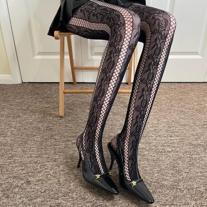 Dark lace vertical striped tights - Image 5