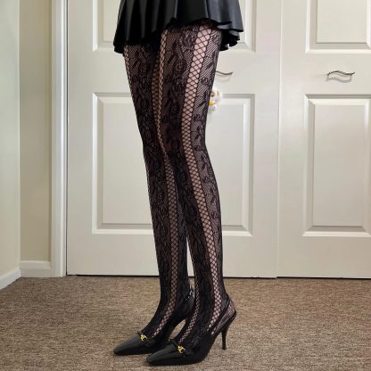 Dark lace vertical striped tights - Image 4