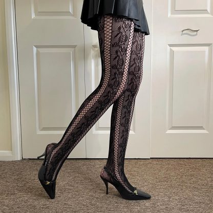 Dark lace vertical striped tights - Image 2