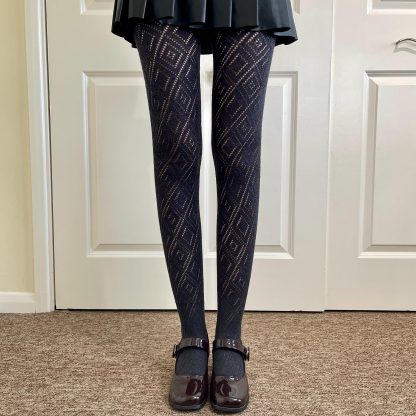 Dark gray diamond jacquard tights - Image 9