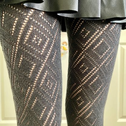 Dark gray diamond jacquard tights - Image 8