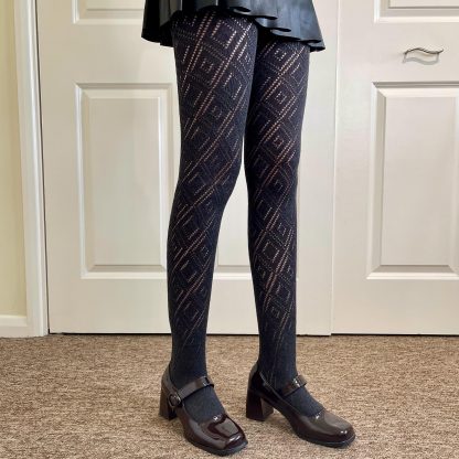 Dark gray diamond jacquard tights - Image 7