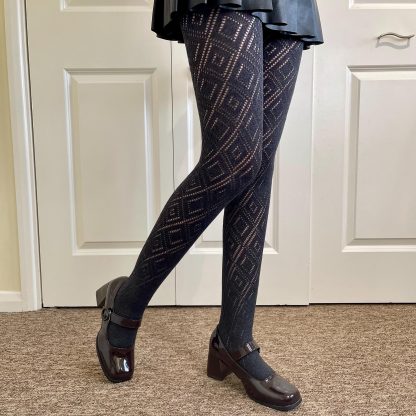 Dark gray diamond jacquard tights - Image 4