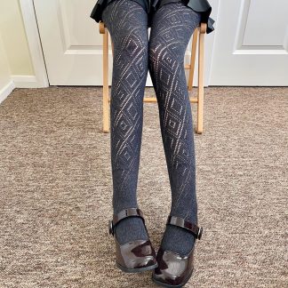 Dark gray diamond jacquard tights