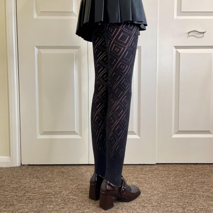 Dark gray diamond jacquard tights - Image 2