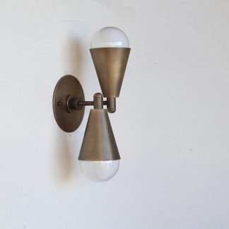 Brass Double Cone and Opal Globe Wall Light