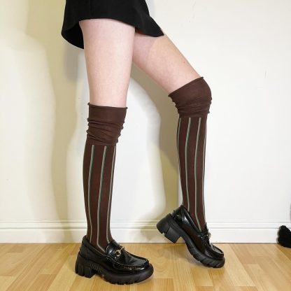Retro brown striped over-the-knee socks - Image 7