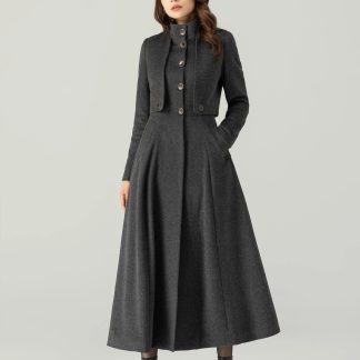 Charcoal Grey Slim-Fit Bell Sleeve Coat