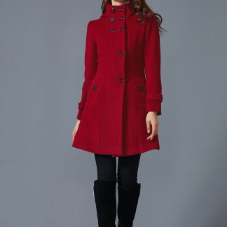 Burgundy stand-up collar military coat