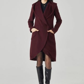 Burgundy Hooded Wrap Coat