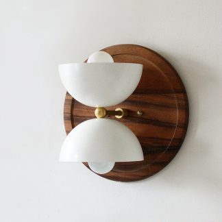 Double hemispherical wooden disc wall lamp
