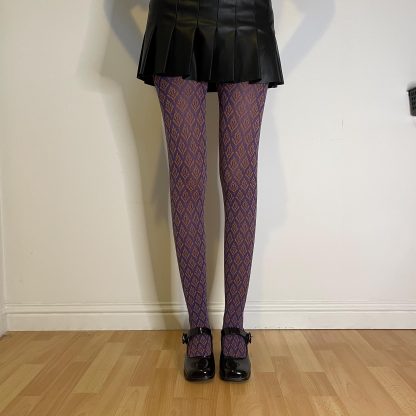 Purple brown diamond pattern pantyhose - Image 8