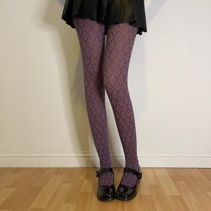 Purple brown diamond pattern pantyhose - Image 6