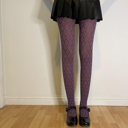 Purple brown diamond pattern pantyhose - Image 4